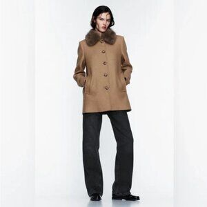 ZARA WOOL BLEND COAT WITH FAUX FUR COLLAR Size XS, M NEW WITH TAG!